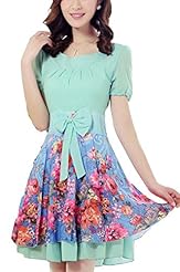 Summer Puff Sleeves General Print Short  Dress