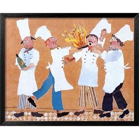 Chefs with Burning Pan Framed Art Poster Print by Lizbeth Holstein, 22x18
