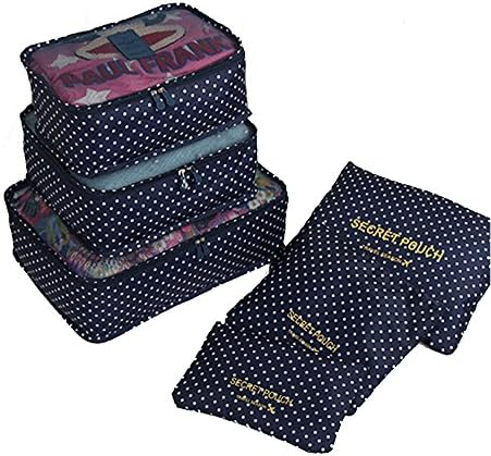 Trustworthy Buy Set of 6 Pieces Travel Luggage Packing Organizers Compression Pouches &amp; Cubes (Navy Blue Polka Dot)