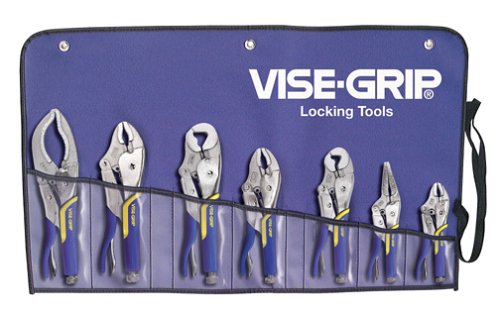 Irwin 757KBSG Vise Grip 7 Piece 6-Inch Long Nose, 5-Inch, 7-Inch, 10-Inch Curved Jaw with Cutter, 7-Inch, 10-Inch Locking Wrench and 12-Inch Large Jaw Locking Soft Grip Plier Set