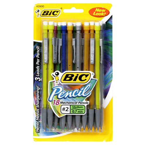 BIC Mechanical Pencil w/Metallic Barrels .7mm - Black, Six - 18 Count Packs (108 Pencils)