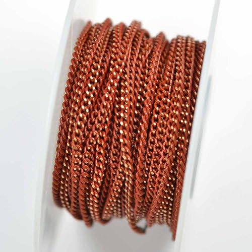 Colored Brass Chain _#16: Warm Coral 2.75x2mm Filed Curb Chain (per 25-foot Spool)