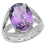 6.05 Carat Genuine Amethyst & White Topaz .925 Silver Ring