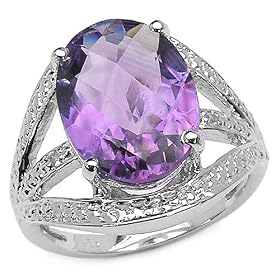 6.05 Carat Genuine Amethyst and White Topaz .925 Silver Ring by
