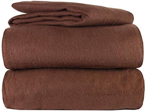 100% Cotton Heavy Weight 4 Piece Solid Flannel Sheet Set in 6 Colors and 4 Sizes (Queen, Coffee)