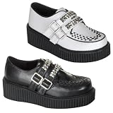 Demonia Shoes Women's CREEPER-110, 2'' Platform Black Pu Shoe W/2 Pyramid Studded Straps