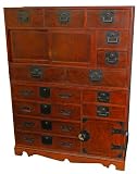 Unique Bold Interesting High End Cabinet - 52" Japanese Design Double Stacked Two Story Tansu Chest