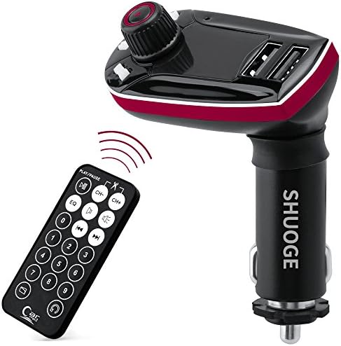 Portable Car MP3, SHUOGE Bluetooth MP3 Player FM Transmitter Hands-free Car Charger with SD Port and Remort Control for Iphone Plus 6 6s, Samsung Galaxy, iPad,etc (Red)