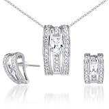 Breathtaking & Vibrant Radiant Cut White Cubic Zirconia Pendant Earrings Set in Sterling Silver