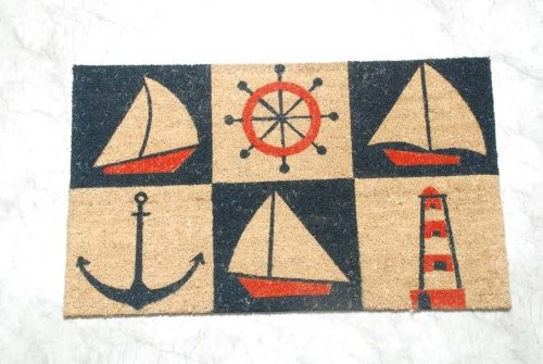 Homescapes - Door Mat - Nautical - 45 x 75 cm - 100% Natural Coir - Indoor and Outdoor Doormat - Great for Sea Side Resorts