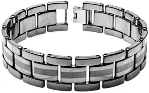 TNB12 High Polished and Brushed Tungsten Carbide Heavy Designer Link Men's Bracelet - approx. 16 mm x 8.5 inches