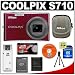 Nikon Coolpix S710 14.5-Megapixel Digital Camera (Deep Red) with Optical VR Image Stabilization + 4GB Memory Card + EN-EL12 Battery + Carrying Case + Accessory Kit