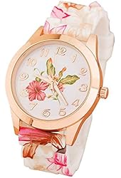 Bestpriceam Women Silicone Printed Flower Causal Quartz Wrist Watches Pink