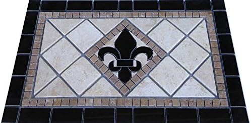 16"x24" Black Granite Fleur dis Lis Lay Mosaic Tile Marble Medallion Backsplash Floor Wall Design