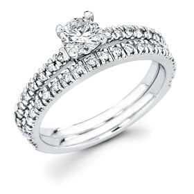 Size - 4 - 14k White Gold Solitaire Round Diamond Bridal Engagement Ring Set w/ Matching Channel Set Wedding Band (5/6 cttw, 2/5 ct Center, G-H Color, SI1 Clarity)