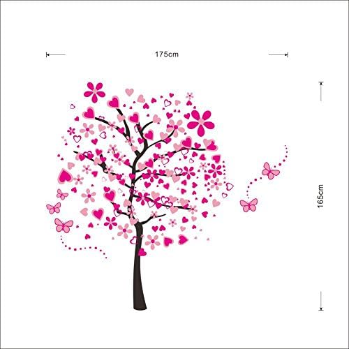 Gangsta Girls Beautiful Butterflies and Hearts Romantic Pink Tree Waterproof Removable Wall Stickers for Living Room Hallway Bedroom Sofa Background 175 * 165cm (Large)