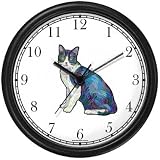 Black and White Cat Wall Clock by WatchBuddy Timepieces (Black Frame)
