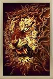 Raubkatzen Poster und Holz-Rahmen - Feuerlöwe (91 x 61cm)