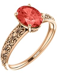 18K Rose Gold 8.00x6.00mm Oval Cut Chatham Created Padparadscha Sapphire Ring -- LIFETIME WARRANTY