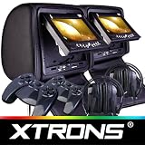 2 x 7 TFT LCD Black Car  Headrest with Built-in DVD VCD, CD, MP3, JPG Player with SECURITY COVER ZIPPER, INCLUDES 2 SETS OF WIRELESS HEADPHONES.