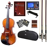 Cecilio CVN-700 1pcs Back Flamed Ebony Fitted Professional Violin+Tuner, 2 Bows, Shoulder Rest, Extra Set Strings in 4/4 (Full Size)