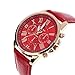 Tenworld Women Lady Girl Gift Analog Quartz Faux Leather Wrist Watch (Red)