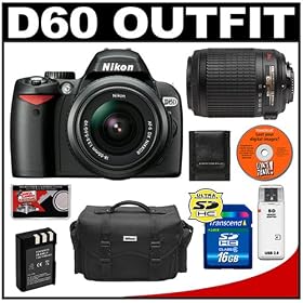 Nikon D60 Digital SLR Camera with 18-55mm AF-S VR Zoom Lens + Nikon 55-200mm AF-S VR Zoom Lens + 16GB SD Card + EN-EL9 Battery + Case