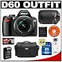 Nikon D60 Digital SLR Camera with 18-55mm AF-S VR Zoom Lens + Nikon 55-200mm AF-S VR Zoom Lens + 16GB SD Card + EN-EL9 Battery + Case
