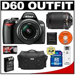 Nikon D60 Digital SLR Camera with 18-55mm AF-S VR Zoom Lens + Nikon 55-200mm AF-S VR Zoom Lens + 16GB SD Card + EN-EL9 Battery + Case