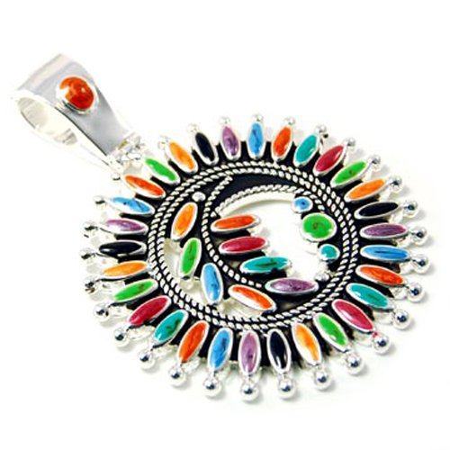 Multi Colored Epoxy Sun Catcher Style Pendant Necklace Fashion Jewelry