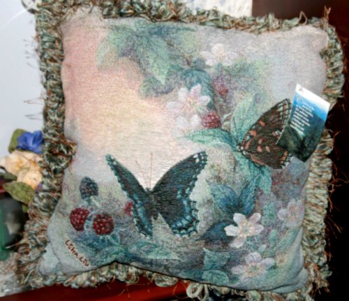 $29~Beautiful Butteryfly Fringed tapestry Pilllow New
