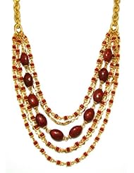 Rachel Reinhardt "Caroline" 14k Gold Plated Six Strand Necklace with Red Turquoise Beads and Dagger Chain