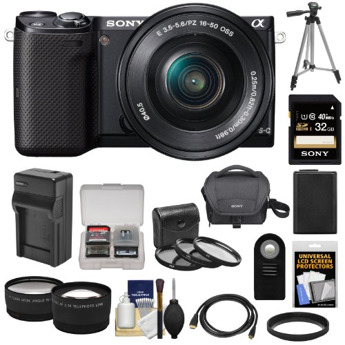 review Sony Alpha NEX-5T Digital Camera Body & 16-50mm Lens (Black) with 32GB Card + Battery + Charger + Case + 3 Filters + Tripod + Tele/Wide Lenses Kit