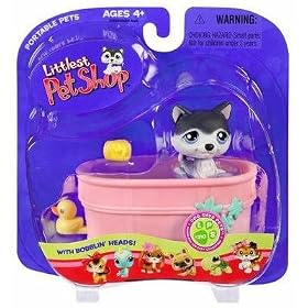 Littlest Pet Shop Portable Pets (Pets On The Go) by Hasbro (Style=53592:Husky with Bathtub & Soap)