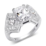 Majestic Radiant Cut White Cubic Zirconia Size 7 Ring in Sterling Silver