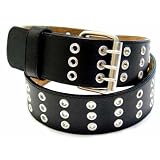 MENS/WOMENS BLACK THREE METAL ROW PUNK LEATHER BELTS, X-LARGE