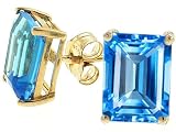 3.80 cts Genuine Emerald Cut Blue Topaz Earrings - 14kt White or Yellow Gold