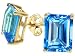 3.80 cts Genuine Emerald Cut Blue Topaz Earrings - 14kt White or Yellow Gold