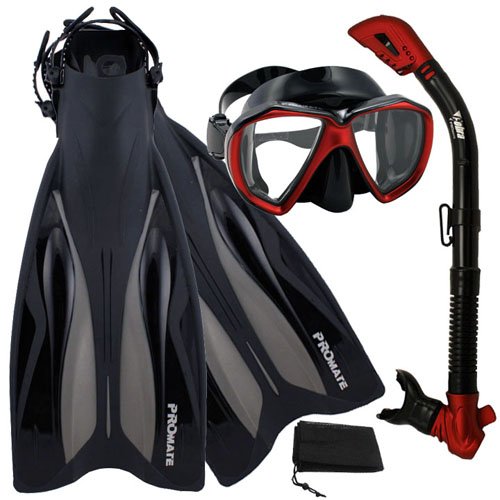 PROMATE Deluxe Snorkeling Gear Scuba Diving Fins Mask Dry Snorkel Set