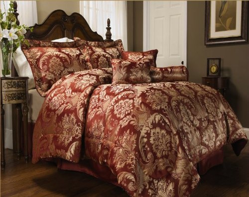 7 PC. REGAL LUXURY JACQUARD BED IN A BAG COMFORTER SET, QUEEN, COFFEE/BLUE