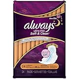 Always Ultra Thin Soft & Clean pads Overnight with Flexi-Wings deodorizing 24 Count
