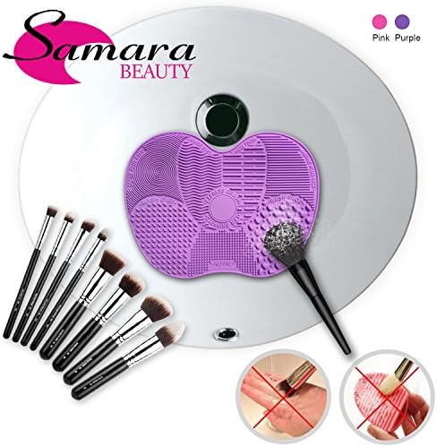 Makeup Brush Cleaning Mat, Samara Beauty Makeup Brush Cleaner Pad Set of 2 Makeup Brush Cleaning Mat Large Portable Brush Cleaner Scrubber (Purple)