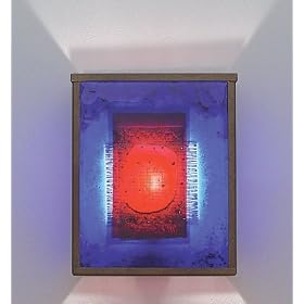 WPT Designs FN3IN-RW Red Window Blue Wall Sconce, Xenon Bronze FN 3 - Art Glass Lighting