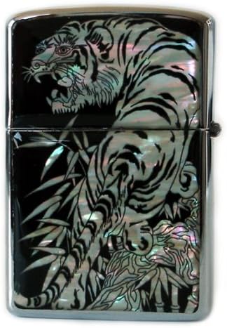 Mother of Pearl Handmade Tiger in Bamboo Forest Design Zippo Style Black Pocket Oil Cigarette Tobacco Smoking Camping Lighter