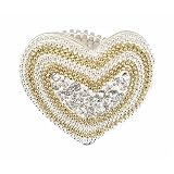 Ring - R78 - Stretch - Heart - Ring Size 7-1/2 - Will Stretch Even Bigger ~ Gold and Silver Tone Metal with Clear Crystals