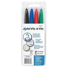 Expo Vis-A-Vis Wet Erase Markers, 4 Colored Markers (16074)