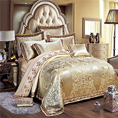 WAN Luxury Jacquard Silk Cotton Blend 4pcs Duvet Cover Bed Sheet Pillowcase Bed Linen