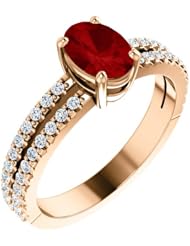 14K Rose Gold 7.00x5.00mm Oval Cut Ruby and Diamond Ring -- LIFETIME WARRANTY
