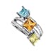 14K White Gold 0.15 ct. Diamond with Multicolor Gemstone Fashion Ring