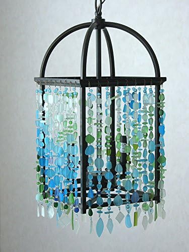 Sea Glass Chandelier Lantern Style Ceiling Fixture *Sabine Pass*